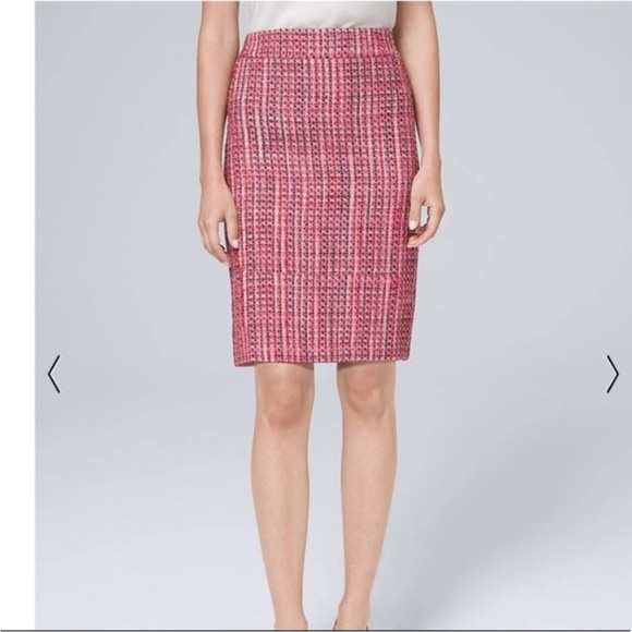 White House Black Market Pink Tweed Pencil Skirt W/ Zippered Pockets Sz 6 NWT - Picture 2 of 10